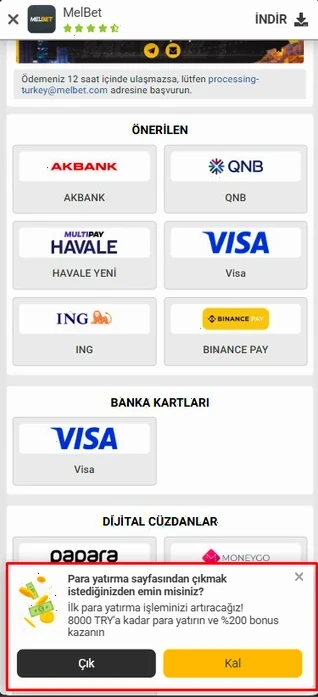 Melbet bonus paketleri ekran görüntüsü